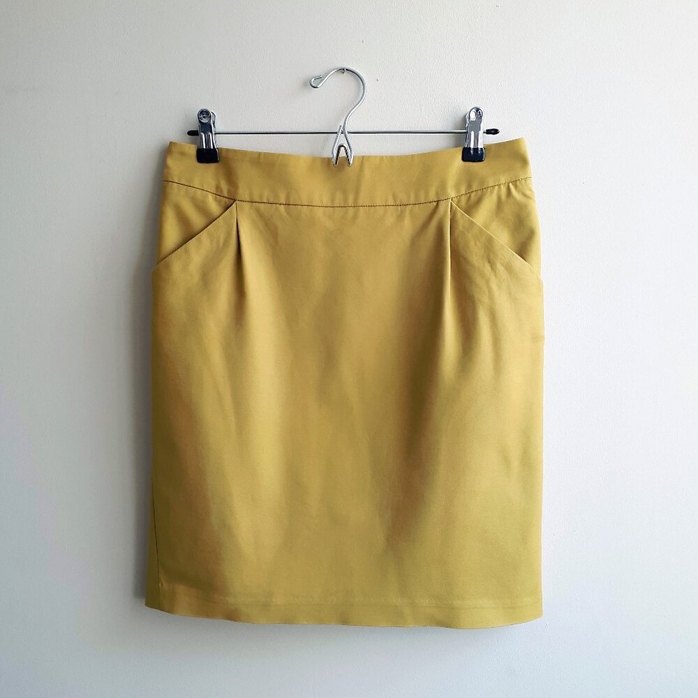 KENAR Pencil Skirt with Pokets and Back Slit in Ocre Yellow
